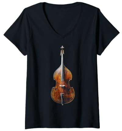 Femme Contrebasse Instrument de Musique Art Graphique Double Basse T-Shirt avec Col en V