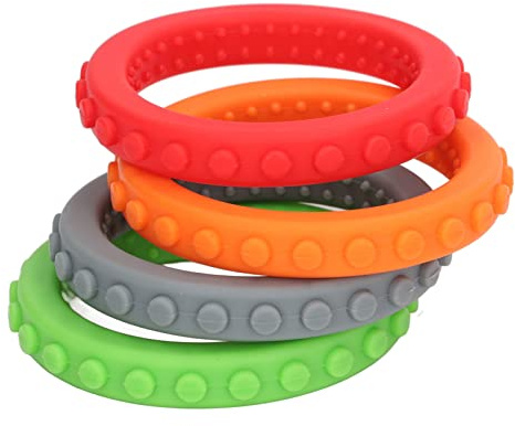 Yechiry 4 Pulseras para Mordedores de bebé, Anillos de Mordedor de Encías Sensoriales, Juguetes para Masticar Refrigerables de Silicona para Aliviar las Encías Infantiles