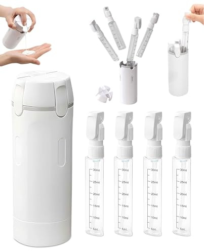 ZKUNL 4 en 1 Botes de Viaje Plástico con Etiquetas en Inglés,Botellas Rellenables a Prueba de Fugas,Kit Pequeño para Viaje Avion,Apto para Champú,Crema,Loción,Cosméticos