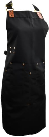 Syncharm Delantal de Cintura Largo, Delantal de Cocina Profesional de Lona Impermeable con 4 Bolsillos, Modelo para Camarero Camarera Uso en Restaurante Bar Café Barbacoa y Trabajo (Negro)
