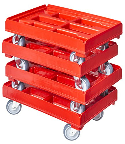 4 Stück Hygiene Transportroller für Kisten 60 x 40 cm mit 4 Lenkrollen in rot