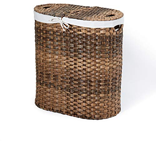 Seville Classics Premium Handwoven Portable Laundry Bin Basket with Carrying Handles, Household Storage for Clothes, Linens, Sheets, Mocha Brown, Oval Hamper