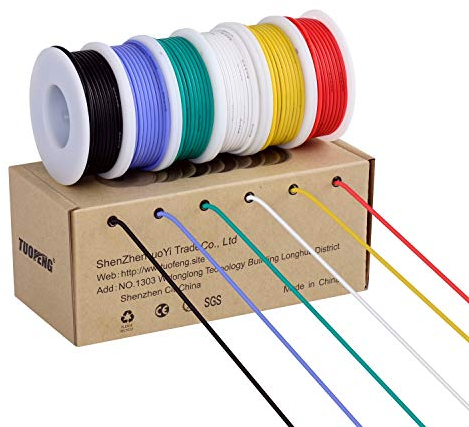 TUOFENG 18AWG Electrical Wire, Hook up Wire Kit 0.82mm² Flexible Silicone Wires (6 Different Colored 4 Meter spools) 600V Stranded Wires for Automotive Wiring