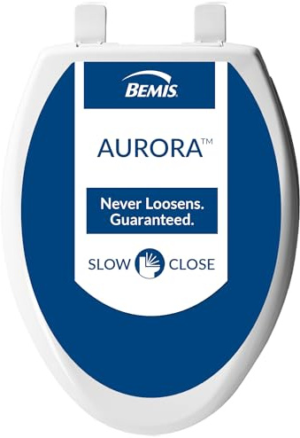 Bemis Aurora Slow Close Toilet Seat, Easy Clean Hinges and Adjustable Perfect Fit Plastic Seat, Made in USA, Elongated, Cotton White