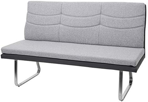 Mendler Sitzbank HWC-G54 Stoff/Kunstleder - grau Bank 160cm | Esszimmerbank, Edelstahl, gebürstet