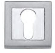 Bocallave Roseta Cuadrada 50x50mm,para Puertas Madera de Interior, Cerraduras y Cilindros euro Perfil Acabado Combinado Níquel Satinado y Níquel Brillo