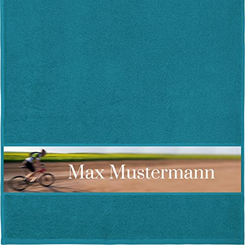 Manutextur Handtuch mit Namen - personalisiert - Motiv Radsport 3 - viele Farben & Motive - Dusch-Handtuch - Petrol - Größe 50x100 cm - persönliches Geschenk mit Wunsch-Motiv und Wunsch-Name
