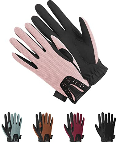 Thapower Horse Riding Gloves Women Equestrian Riding Gloves Ladies Youth Girls Flower Pattern Horseback Leather Gloves Summer Winter Outdoor Sports Mittens