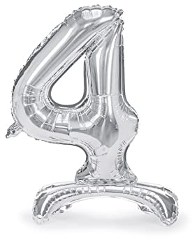 Folienballon Zahl 4 Silber stehend 70 cm Luftbefüllung