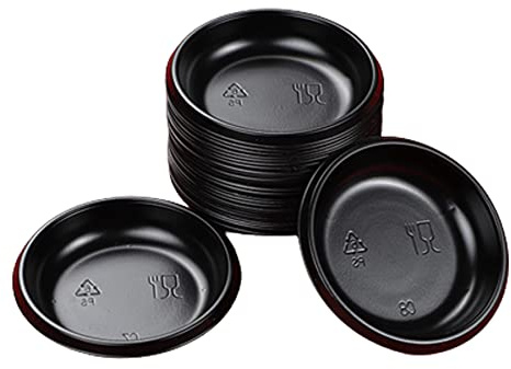 QJFCare 100Pcs Round Disposable Sauce Dishes, Mini Dipping Dessert Plates Sauce Plate Soup Plate Soy Sauce Dishes Seasoning Dish Appetizer Plates for Home Restaurant - Black
