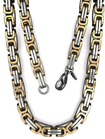 Fly Style Byzantiner Königskette Gold+Silber Edelstahl - Halskette Herren 18 Karat teil-vergoldete Kette - 6mm breit, 50cm lang