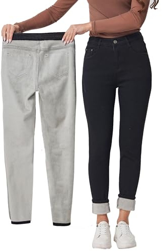 Yehopere Damen Winter Fleece Gefüttert Jeans Slim Fit Warme Skinny High Waist Denim Jeans, Schwarz formell, Groß