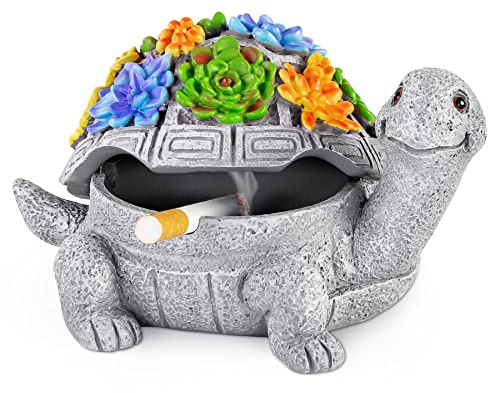 Grovind Ashtrays with Lid, Cute Turtle Outdoor Ashtray for Cigarettes, Windproof Ash Tray Decor for Home Office Indoor and Outdoor