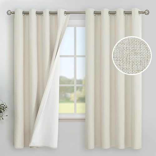 YoungsTex Linen Blackout Curtains 63 Inches Long for Bedroom, Room Darkening Window Drapes with Grommet Thermal Insulated Black Out for Living Room, 2 Panels, 52 X 63 Inch