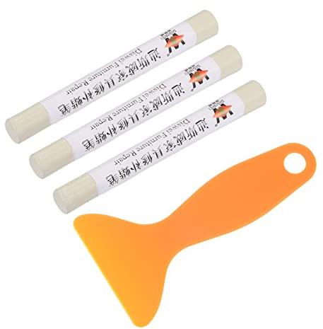 sourcing map Wax Filler Stick, 3pcs Wooden Repair Wood Wax Fill Sticks with Spatula Crayon Markers Furniture Touch Up Kit for Remover Scratches Scuffs on Furniture Floor, Beige