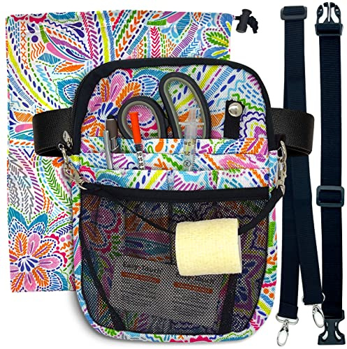 French KOKO Medical Nurse Fanny Pack with Travel Bag and Extension Strap Nursing Supplies for Nurses Nursing Fanny Packs Women Organizer Pouch Tool Belt ICU Nicu Vet Tech Waist Bag Work Fun Flowers