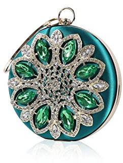 CORIOS Damen Strass Abendtasche Elegant Rund Brauttasche Diamant Clutch Bag Luxus Handgelenktasche Abnehmbarer Kette Handtasche Klein Tasche für Hochzeit Abendparty Tanzparty Geburtstag Grün