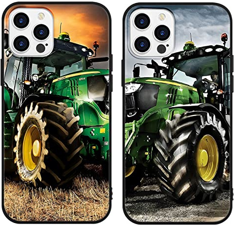 [2 Stück] Handyhülle für iPhone 13 iPhone 14 Hülle 6,1, Schutzhülle Weich Stoßfest TPU Silikon Case Grün/Schwarz Cartoon Cool Trecker Traktor Motiv Design Hülle für Männer Freund Jungs Geschenke