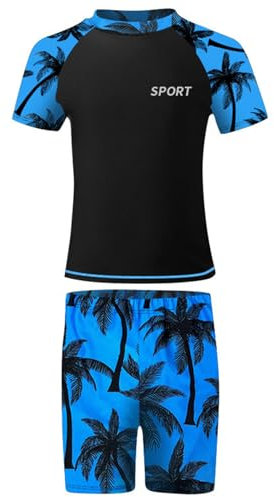 ranrann Barn pojke 2-delad baddräkt anti-UV topp och shorts snabbtorkande surfklädsel badkläder 1–8 år, Färg: blå, 14-16 ans