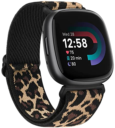 Vancle für Fitbit Versa 4 Armband Damen Herren,Nylon Verstellbares Ersatzarmbänder für Fitbit Versa 3/Sense 2/Sense(Leopard)