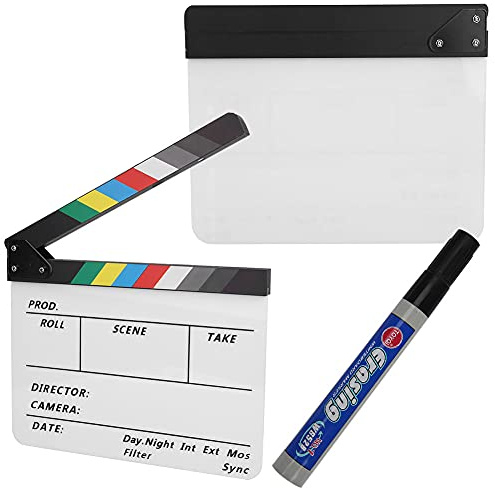 Tbest Sonstiges Aufnahmezubehör Acryl Director Scene Clapperboard Tv Movie Action Board Filmschnitt Requisite mit Stift Schwarz Weiß (Farbtafel PAV1)