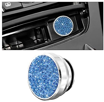 BELOMI Cigarette Lighter Plug Cover, Bling Waterproof Dustproof Button Car Cigarette Lighter Plug Cover, Diamond Cigarette Lighter Socket Plug Cover Dust Cap for Most Car, Car Accessories (Light Blue)