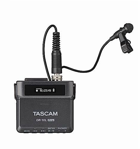 TASCAM DR-10L Pro – Micro-Linear 32-Bit float Recorder with Lavalier-Microphone and optional Bluetooth Adaptor for remote control and syncronisation