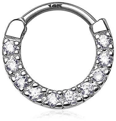 Paula & Fritz® Piercing Septum Clicker 14 Karat Weiß-Gold 1,2-mm Stärke Zirkonia Mehrfarbig 10-mm Innen-Durchmesser Helix Tragus Ring Knorpel Conch