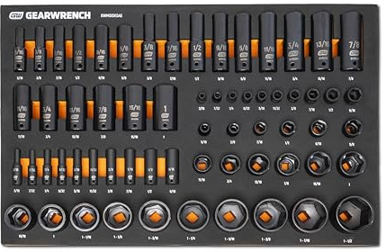 GEARWRENCH 63 Piece 1/4”, 3/8”, 1/2” Drive 6 Point SAE Impact Socket Set in Foam Storage Tray - GWMSISKSAE