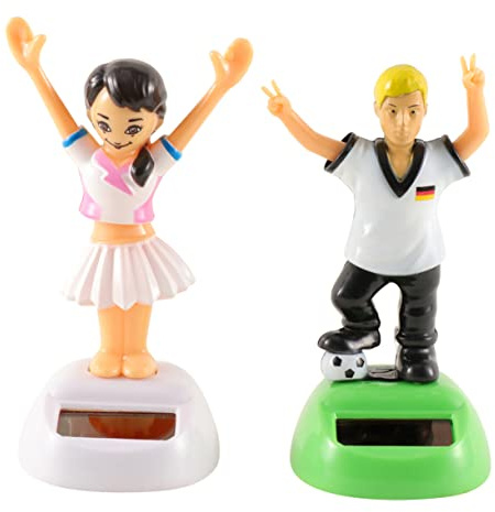 BUGUUYO 2pcs Solar Powered Swing Car Ornament Set Football Player and Cheerleading Girl Bobblehead Car Interior Decor for Dashboard Energy Saving Dashboard Accessories for