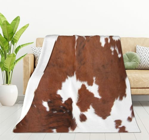 HGOD DESIGNS Manta de franela con estampado de piel de vaca, manta ligera para cama, sofá, viajes, adolescentes, regalos de cumpleaños, 130 x 150 cm