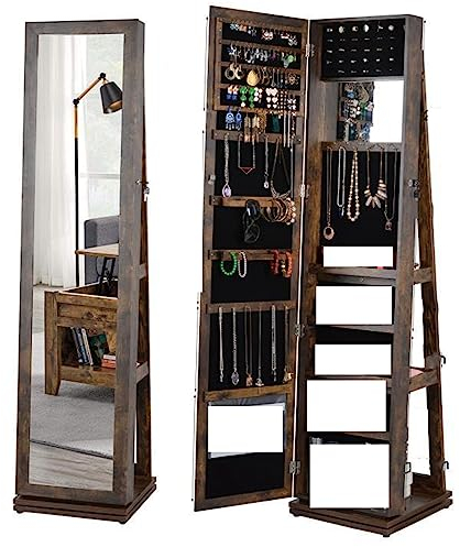 CASEGO Schmuckaufbewahrung, Ganzkörperspiegel, multifunktional, mit Rollen, kann um 360 Grad gedreht Werden, geeignet für Schlafzimmer, Wohnzimmer, Garderobe usw. (Log Color B)