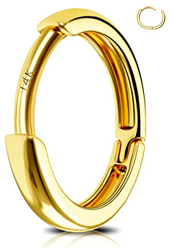 Jewseen 14K Gelbgold Nase Hoop Ring Tragus Ohrring Helix Ohrringe Knorpel Piercing Huggie Hoop Ohrringe für Männer Frauen 11mm