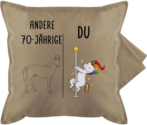 Kissenbezug - 70. Geburtstag - Kissen - Andere 70 Jährige Du Dabbing Einhorn Geschenk lustig I - 50 x 50 cm - Beige Natur - personalisierte zum Gravur 70.Geburtstag sitzkissen 70er Jahre