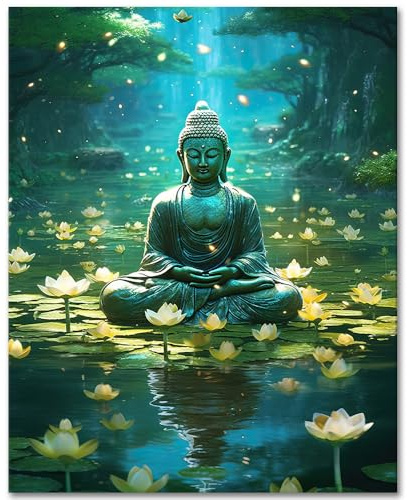 TISHIRON Peinture par Numéros pour Adultes - Kit DIY Bouddha Bouddhiste - Méditation Huile Peinture à la Main Artisanat 40 x 50 cm