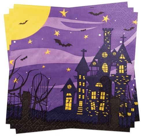 Serviettes en papier de fête d'Halloween 50 pièces Maisons hantées Serviettes jetables 33 x 33 cm