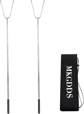 49” Large Fork Head Hot Dog Sticks for Campfires, Extra Long Telescoping Marshmallow Roasting Sticks for Fire Pit, Smoking Sticks for Bonfires,Compatible with Solo Stove, Camping Accessories，2 Pack