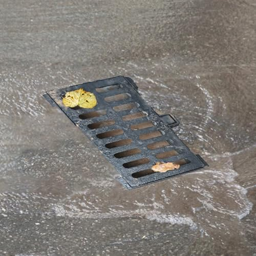 Entwässerungsrinne Hochleistungs-Kanaldeckel aus Gusseisen, Stabiler Schwarzer Außen-Abflussdeckel mit Sockel und Versteifung, Rinnen-Abflussgitter für Hof, Terrasse, Deck, Garage(40x70x4cm/15 3/4x27