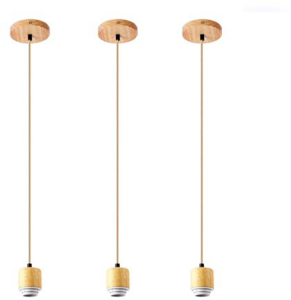 Jadssox Holz-Pendelleuchten, 3er-Set, nordische Deckenrosette, geflochtene Flex-Holz-Hängelampe, Moderne Kücheninsel-Beleuchtung, E27-Hängelampen für Bauernhaus-Restaurant