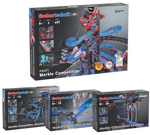 fischertechnik Murmelbahn-Komplett-Set Marble Competition 575218 – Kugelbahn mit 3 anregenden Erweiterungen, ab 8 Jahren, Blau