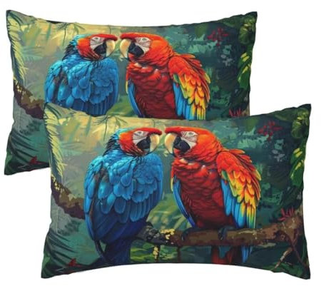 Kissenbezug 30x50 cm 2er Set Herbst Deko Kissen Grün Papagei Kissenbezug, Rechteckig Kissenbezüge, Weicher Sofakissen, Kissenhülle Herbst, Zier Kissen Mit ReißVerschluss, Deko Schlafzimme 12x20 Inch
