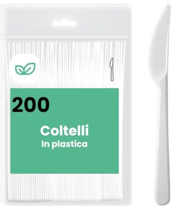 marketcaffe 200 COLTELLI bianchi riciclabili e riutilizzabili, lunghezza 16,5 cm, lavabili in lavastoviglie