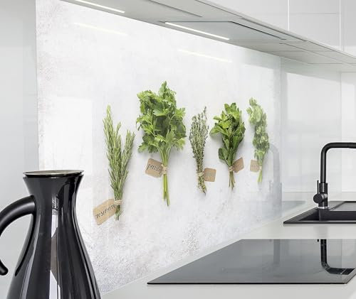 timalo Spritzschutz Wand für Herd, Küche Küchenrückwand Glasoptik | Acryl Glas 2mm | Glasrückwand Acrylglas Wandpaneele Küchenspiegel | 120x80cm Grüne Kräuter