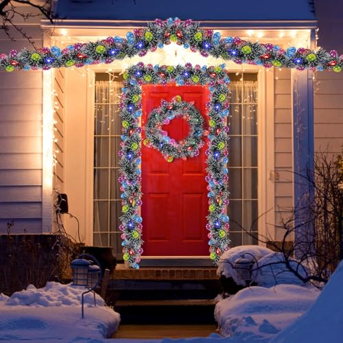 Skeadex Weihnachtsdeko Girlande,5m Weihnachtsgirlande mit Beleuchtung Christmas Garland,Weihnachtsbaum Girlande mit LED Licht,Girlande Weihnachtsbaum Tannengirlande für Treppen Türen Kamine (C)