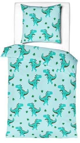 JACK by Mistral Flanell Kinder Bettwäsche 2 TLG. 135x200cm Dino Dinosaurier T-Rex Blau Türkis Grün Biber Kuschel