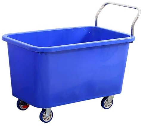 Chariot utilitaire de jardin robuste à 4 roues pour jardinage/pelouse/ferme/construction, cadre bleu avec matériau PP, maniabilité et durabilité faciles