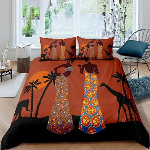 MDKLXIDF Bettwäsche 135x200 Afrika Weich Mikrofaser Bettbezug Set Für Jungen Mädchen Einzelbett, Hypoallergen Bettbezüge mit Reißverschluss und 1 Kissenbezug 80x80 cm