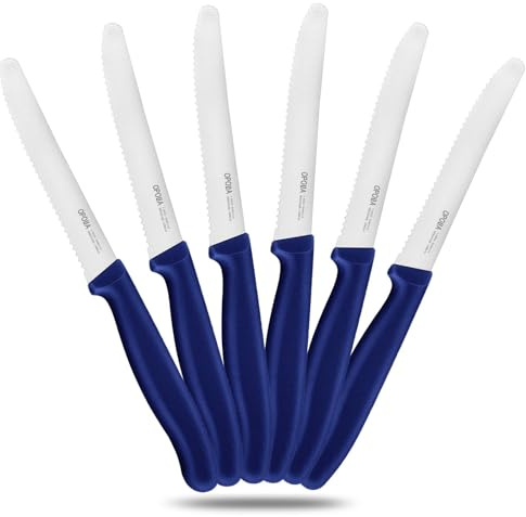 OPOLIA Frühstücksmesser und Brötchenmesser 6teilig,Wellenschliff,22cm,Blau | Tomatenmesser,Tafelmesser,Messerset zum Schneiden,Rostfreier Stahl Klinge,Ergonomischer Kunststoffgriff, spülmaschinenfest