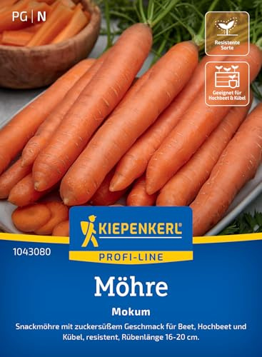 Kiepenkerl Möhrensamen Mokum 1043080, Gemüsesaat | Gemüsesamen für Snackmöhren, Rübenlänge von 16-20 cm, Inhalt für 4-6 laufende Meter, aromatisch