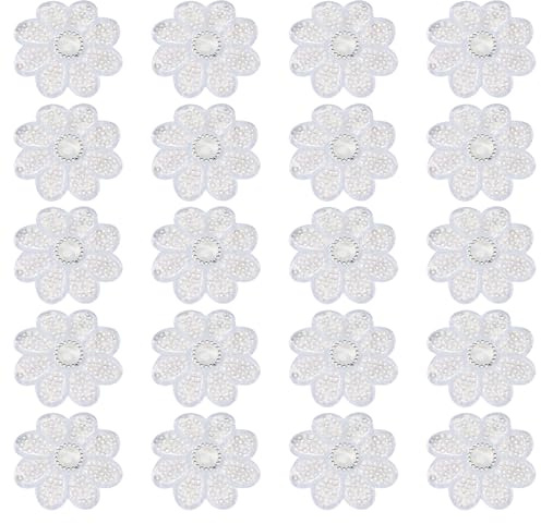PATIKIL 20 st paljettblomma strykjärn på lappar, glitter blomma paljett applikation lapp sy på tyglapp för kläder hattar skor klänning ryggsäckar gör-det-själv kläder hantverk, vit